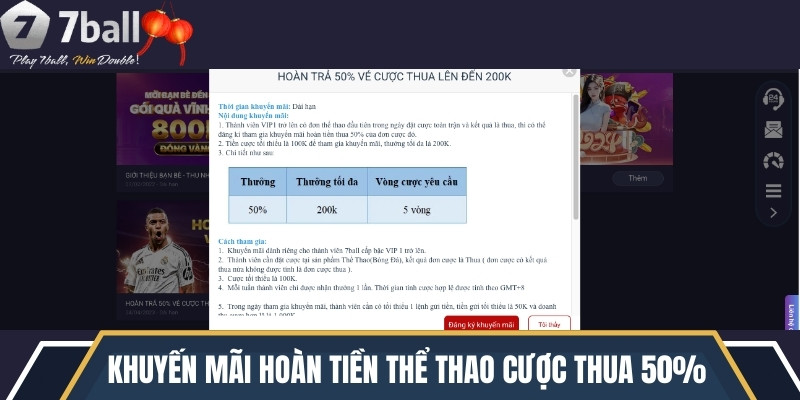 Giới thiệu khuyến mãi hoàn tiền thể thao cược thua 50%